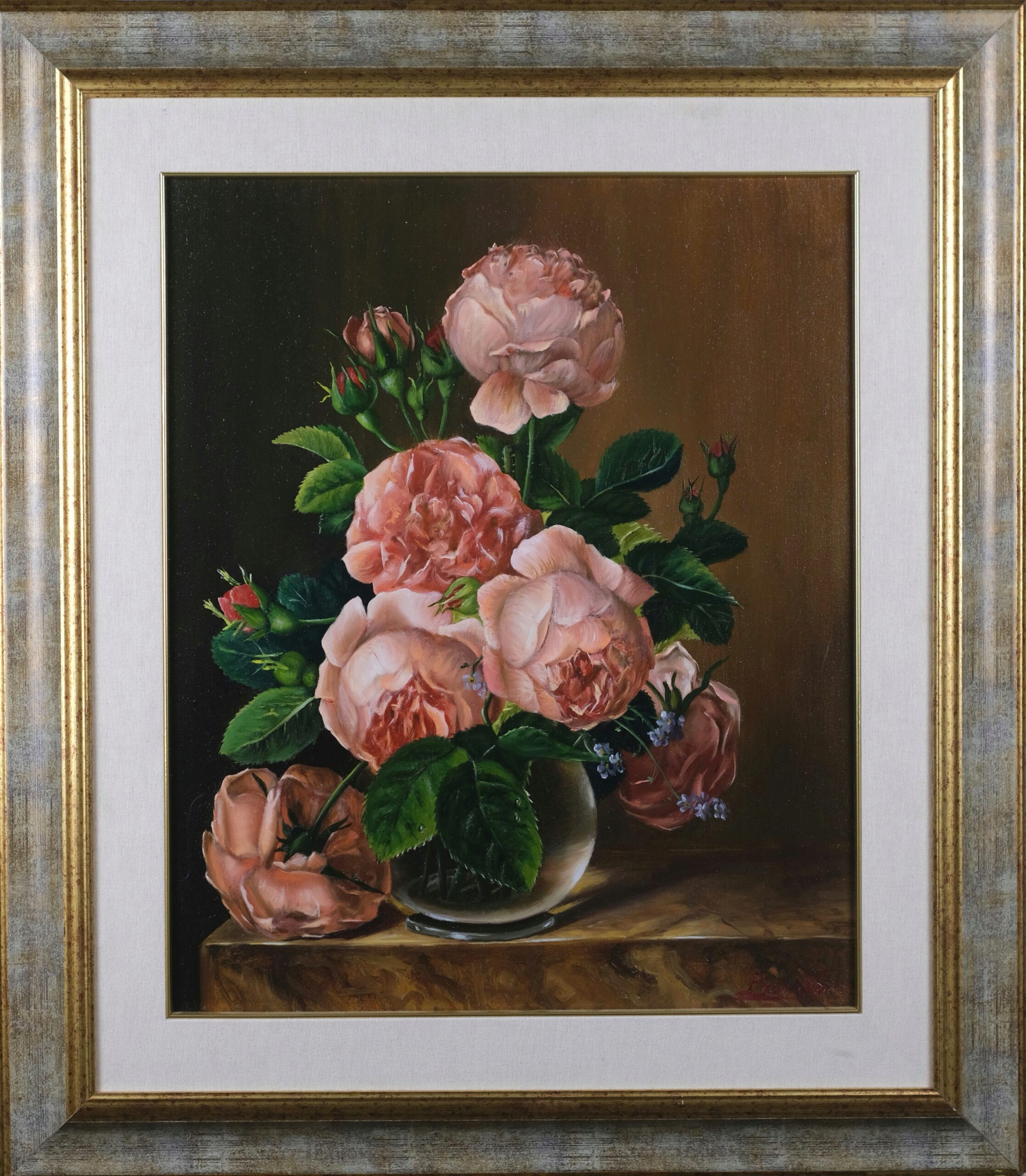 Original floral study oil painting on canvas by Maria Luisa Bevivino after Jan Frans van Dael, 2022