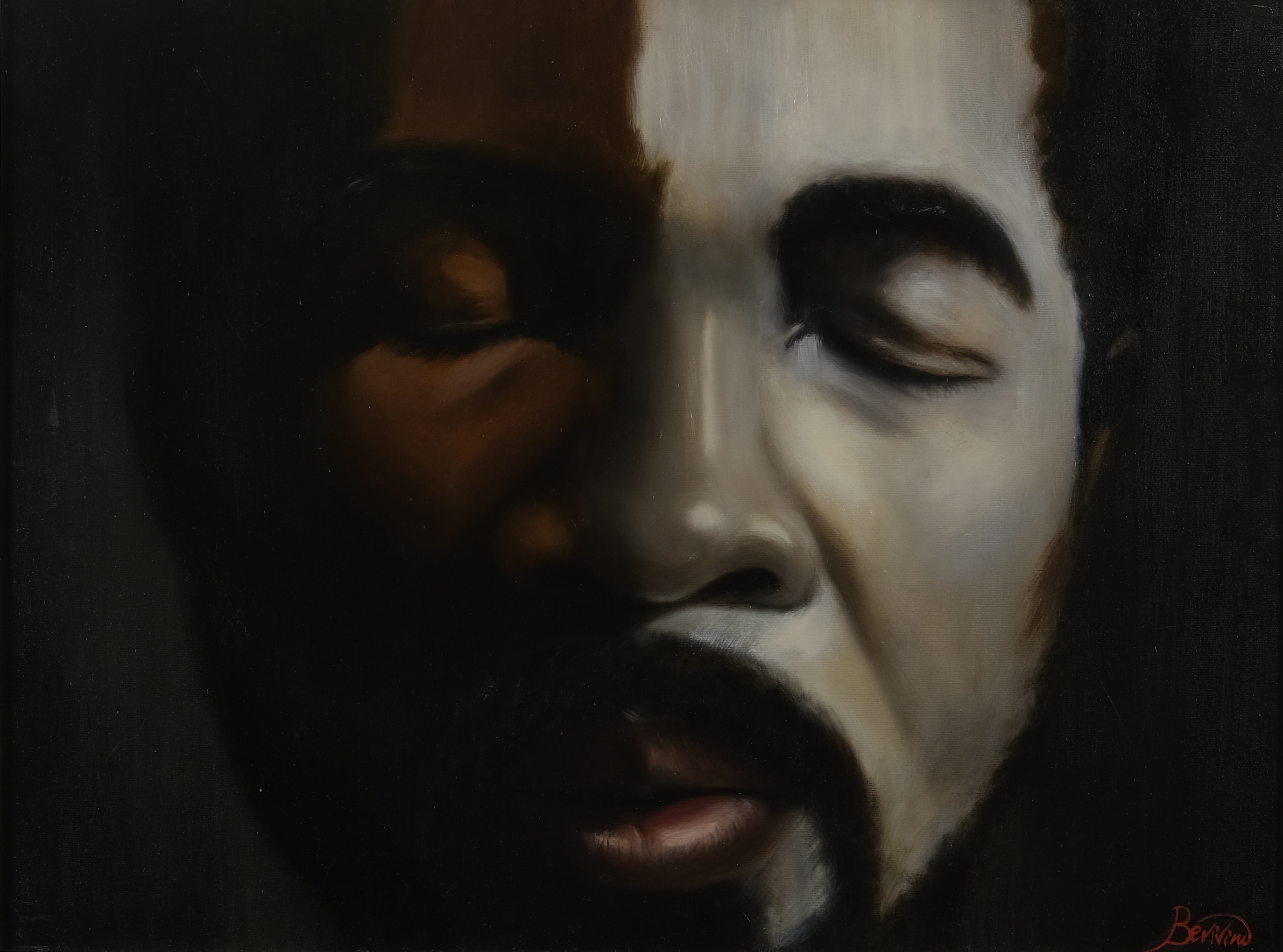 Original oil portrait painting on canvas by Maria Luisa Bevivino from the Xenocromofobia project, 2023