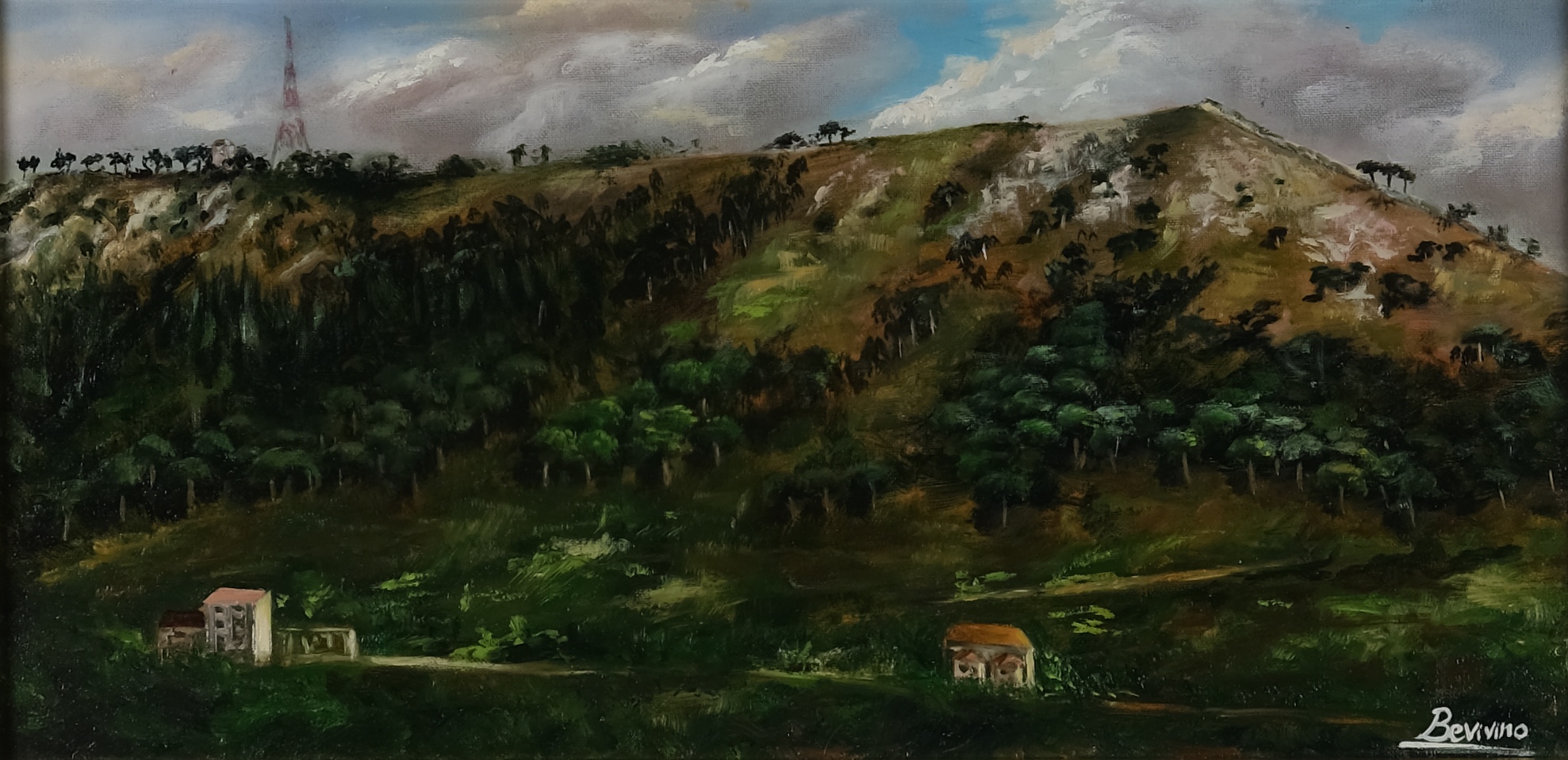 Original mountain landscape oil painting on canvas by Maria Luisa Bevivino, Tiriolo, 2022